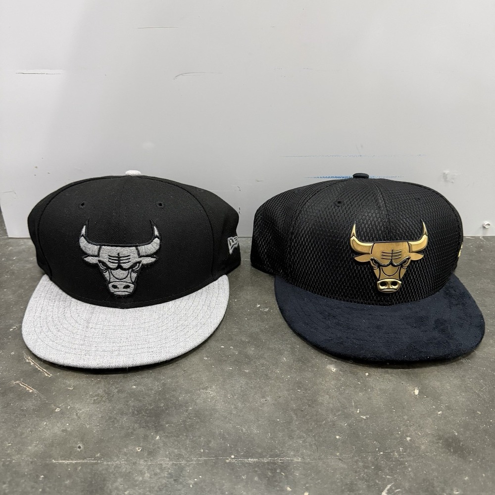 Lot Of 2 Chicago Bulls NBA New Era 59Fifty Mens Black Sz 7 1/2 Fitted Hat